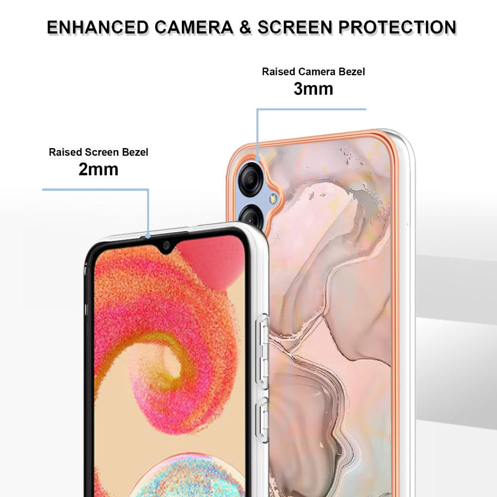 For Samsung Galaxy A04e 4G / F04 4G / M04 4G YB IMD Series-16 Style E Marble Pattern TPU IMD Phone Case 2.0mm Electroplating Cover