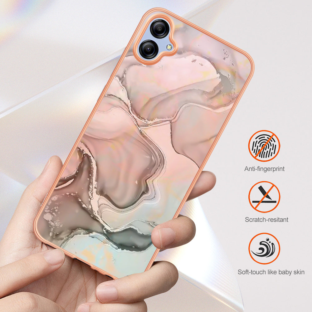 For Samsung Galaxy A04e 4G / F04 4G / M04 4G YB IMD Series-16 Style E Marble Pattern TPU IMD Phone Case 2.0mm Electroplating Cover