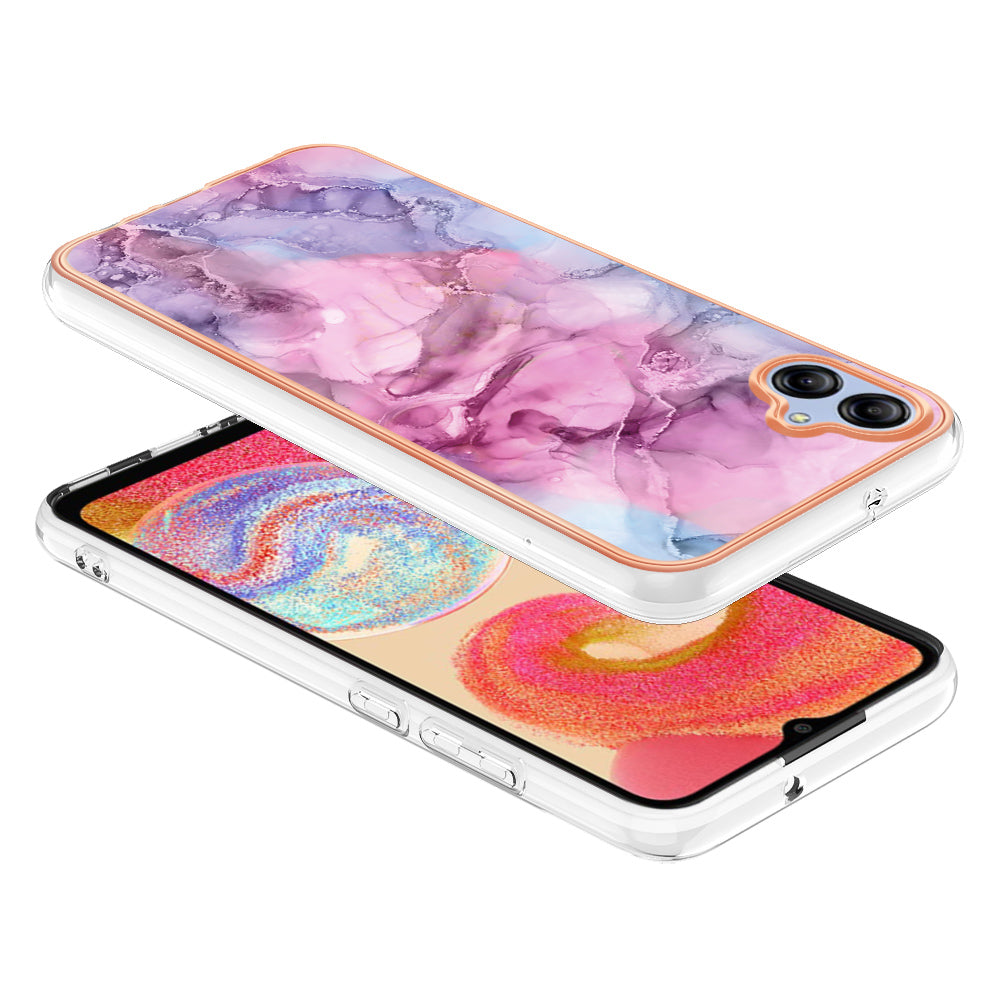 For Samsung Galaxy A04e 4G / F04 4G / M04 4G YB IMD Series-16 Style E Marble Pattern TPU IMD Phone Case 2.0mm Electroplating Cover