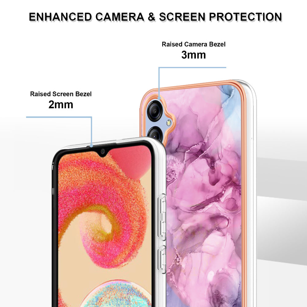 For Samsung Galaxy A04e 4G / F04 4G / M04 4G YB IMD Series-16 Style E Marble Pattern TPU IMD Phone Case 2.0mm Electroplating Cover