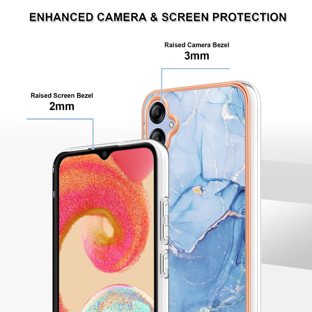 For Samsung Galaxy A04e 4G / F04 4G / M04 4G YB IMD Series-16 Style E Marble Pattern TPU IMD Phone Case 2.0mm Electroplating Cover