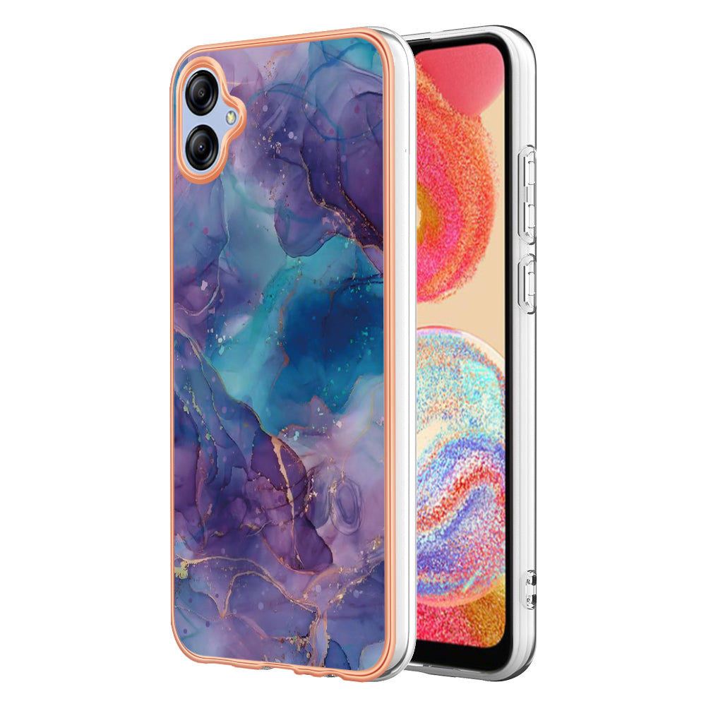 For Samsung Galaxy A04e 4G / F04 4G / M04 4G YB IMD Series-16 Style E Marble Pattern TPU IMD Phone Case 2.0mm Electroplating Cover