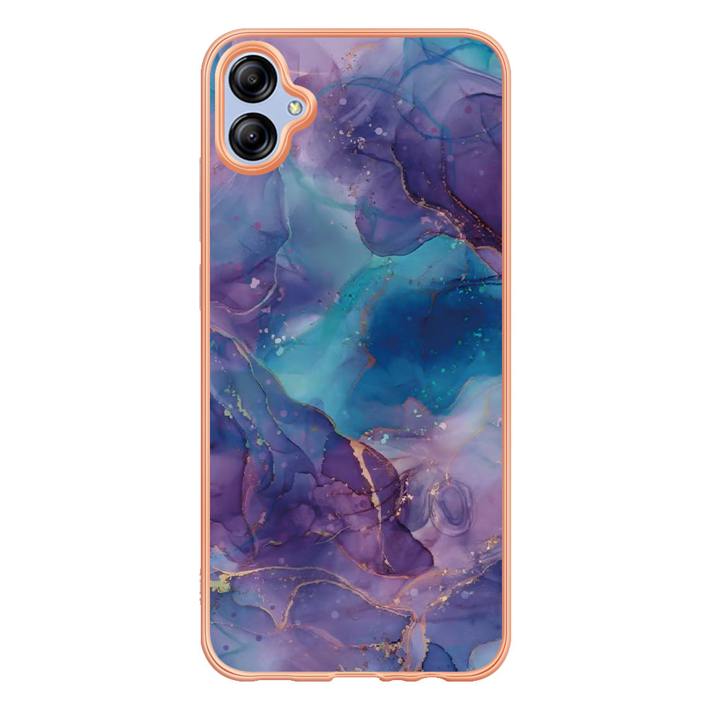 For Samsung Galaxy A04e 4G / F04 4G / M04 4G YB IMD Series-16 Style E Marble Pattern TPU IMD Phone Case 2.0mm Electroplating Cover