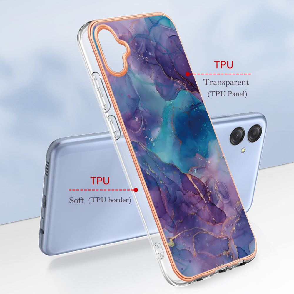 For Samsung Galaxy A04e 4G / F04 4G / M04 4G YB IMD Series-16 Style E Marble Pattern TPU IMD Phone Case 2.0mm Electroplating Cover