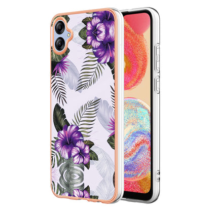 YB IMD Series-1 for Samsung Galaxy A04e 4G / F04 4G / M04 4G IMD TPU Phone Case Electroplating Marble Floral Pattern Cover