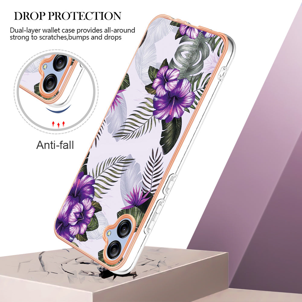 YB IMD Series-1 for Samsung Galaxy A04e 4G / F04 4G / M04 4G IMD TPU Phone Case Electroplating Marble Floral Pattern Cover