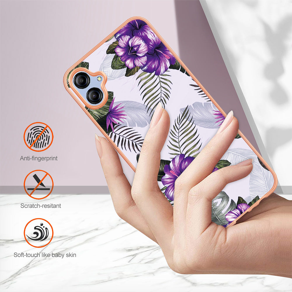 YB IMD Series-1 for Samsung Galaxy A04e 4G / F04 4G / M04 4G IMD TPU Phone Case Electroplating Marble Floral Pattern Cover