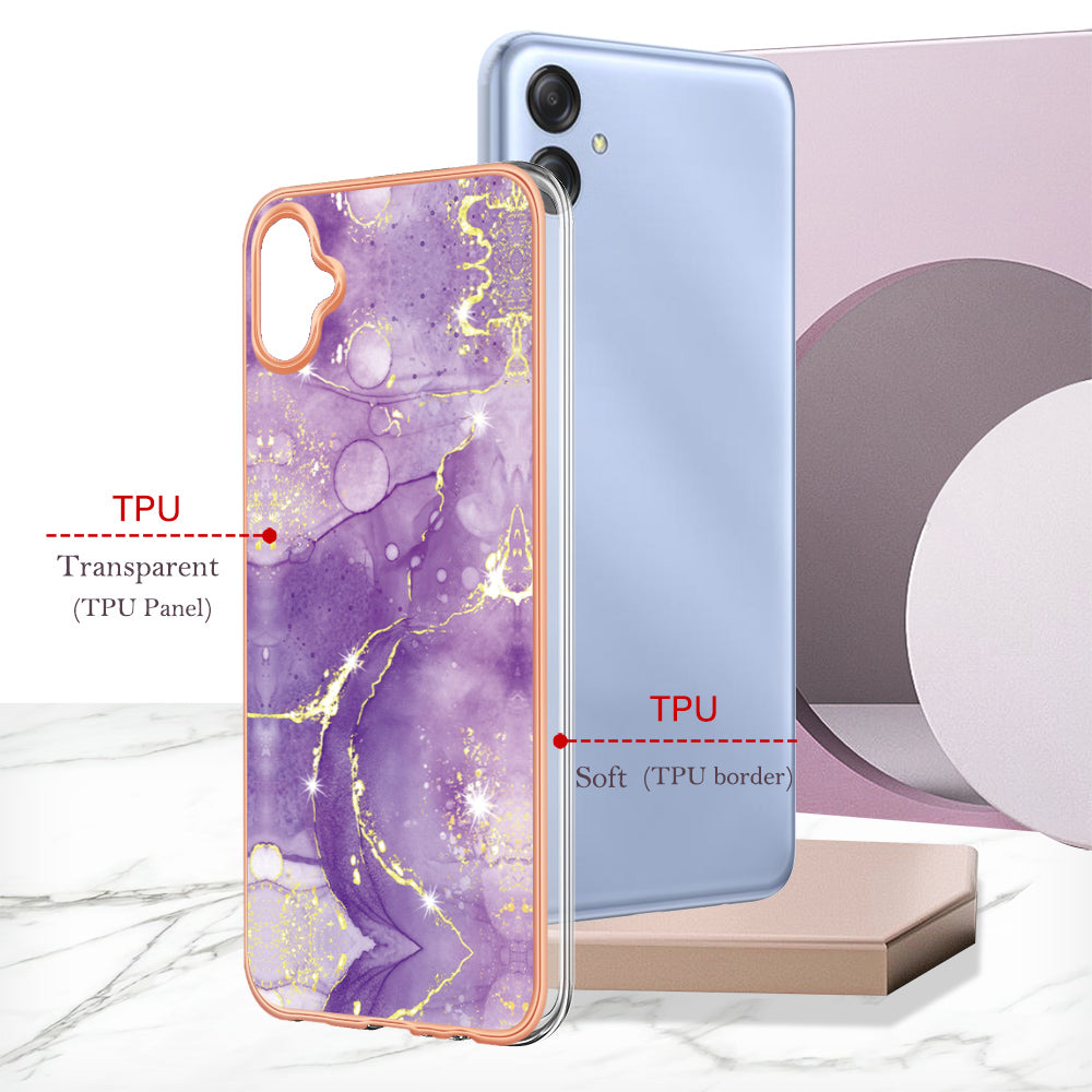 For Samsung Galaxy A04e 4G / F04 4G / M04 4G YB IMD Series-2 Phone Case Marble Pattern IMD Electroplating TPU Cover