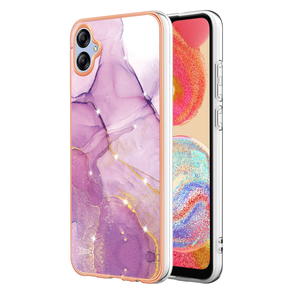 For Samsung Galaxy A04e 4G / F04 4G / M04 4G YB IMD Series-2 Phone Case Marble Pattern IMD Electroplating TPU Cover