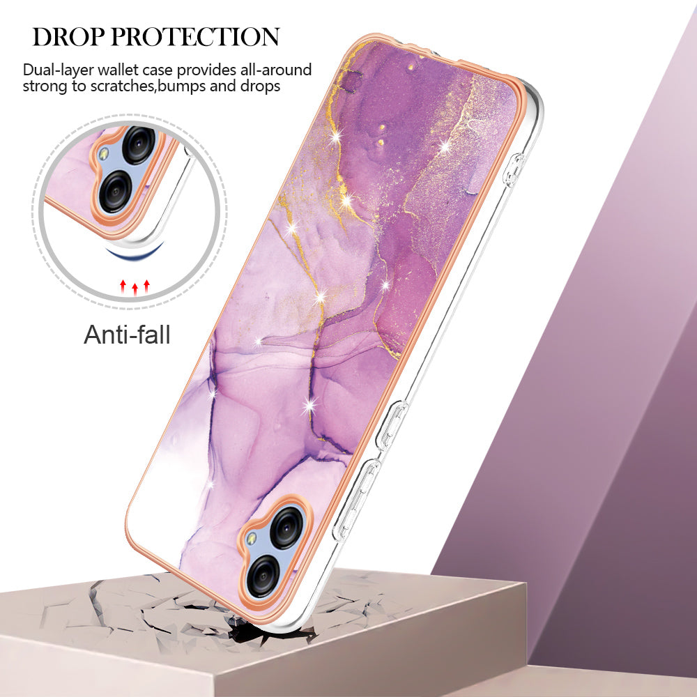 For Samsung Galaxy A04e 4G / F04 4G / M04 4G YB IMD Series-2 Phone Case Marble Pattern IMD Electroplating TPU Cover