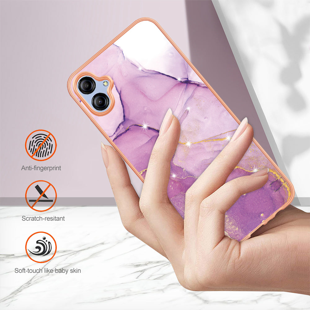 For Samsung Galaxy A04e 4G / F04 4G / M04 4G YB IMD Series-2 Phone Case Marble Pattern IMD Electroplating TPU Cover