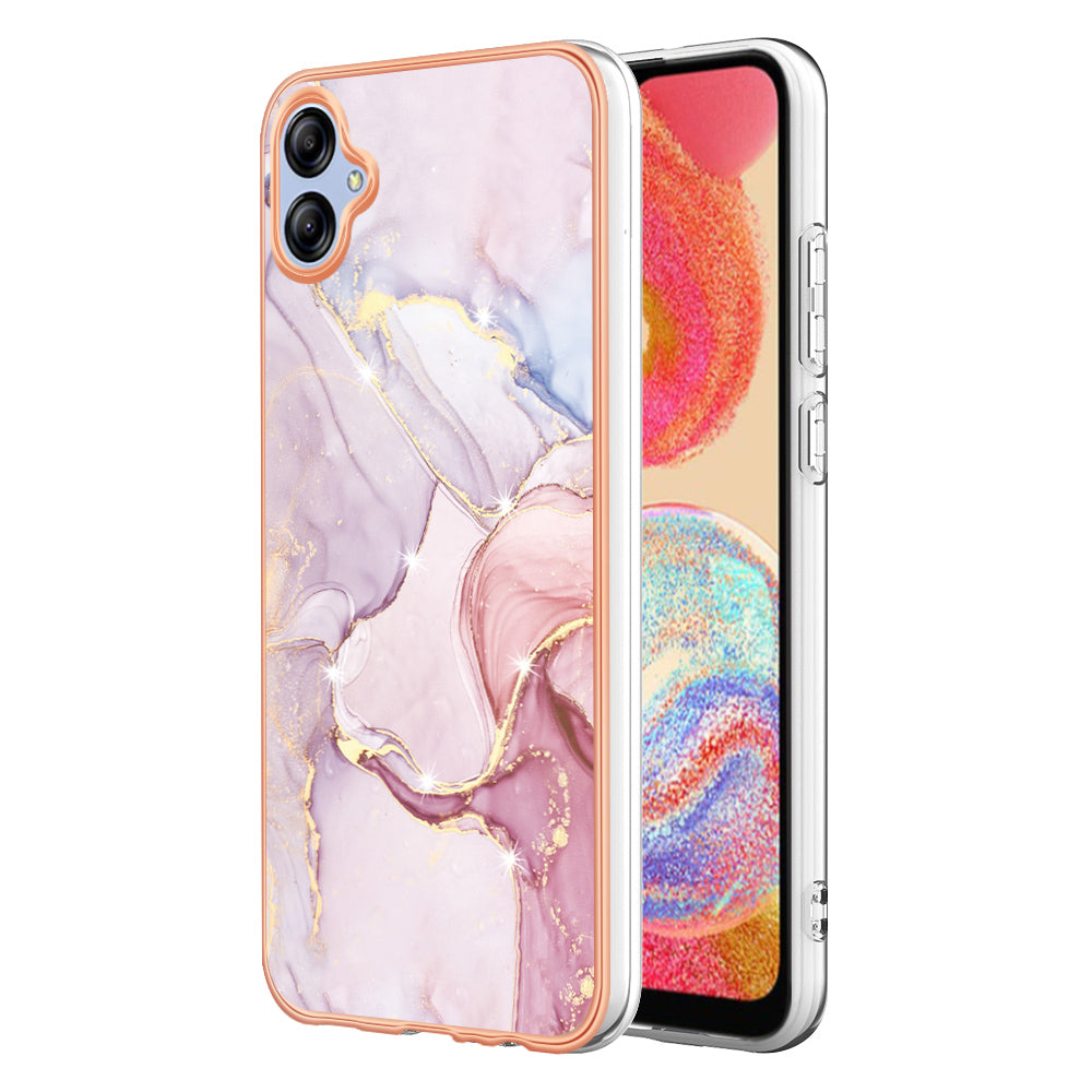 For Samsung Galaxy A04e 4G / F04 4G / M04 4G YB IMD Series-2 Phone Case Marble Pattern IMD Electroplating TPU Cover
