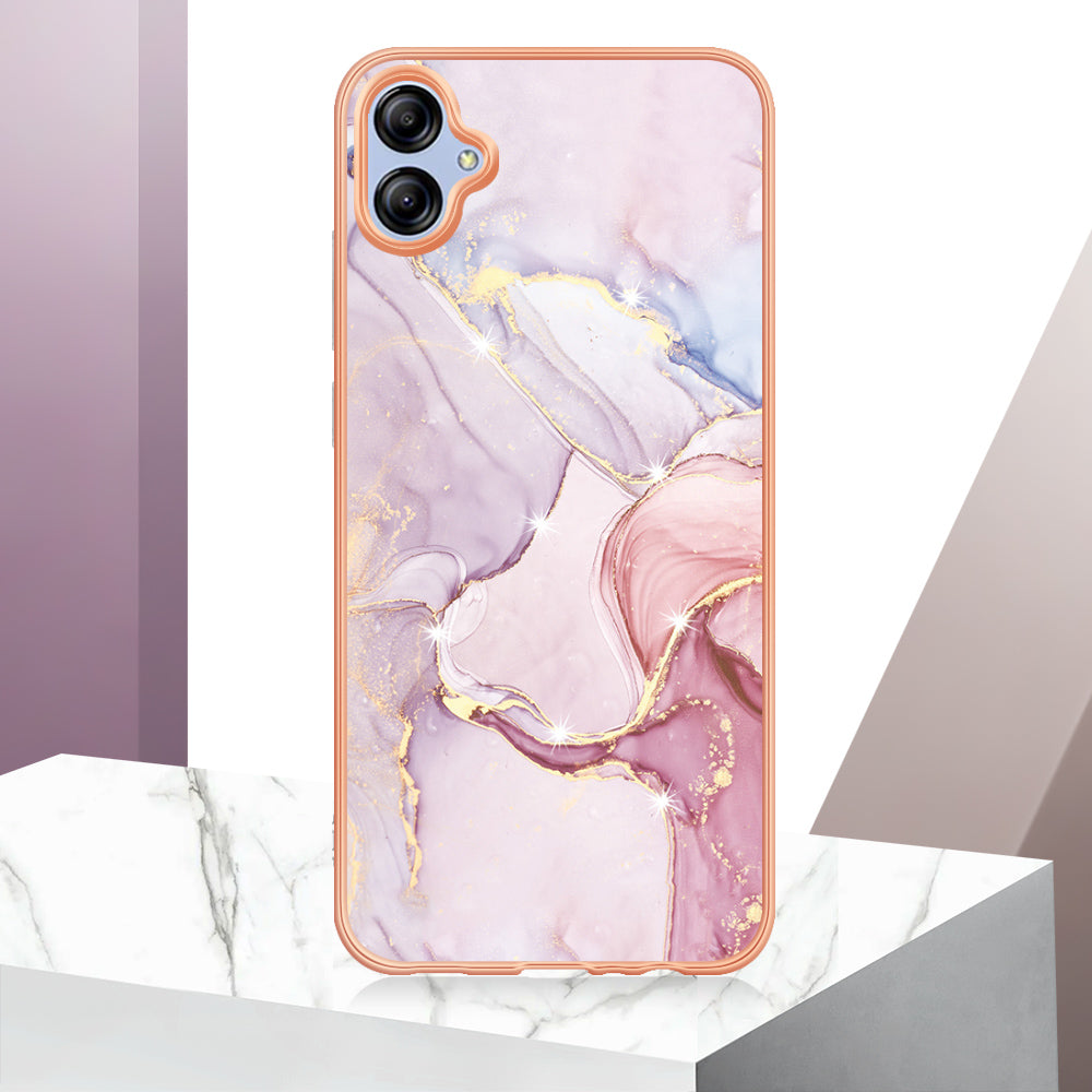 For Samsung Galaxy A04e 4G / F04 4G / M04 4G YB IMD Series-2 Phone Case Marble Pattern IMD Electroplating TPU Cover