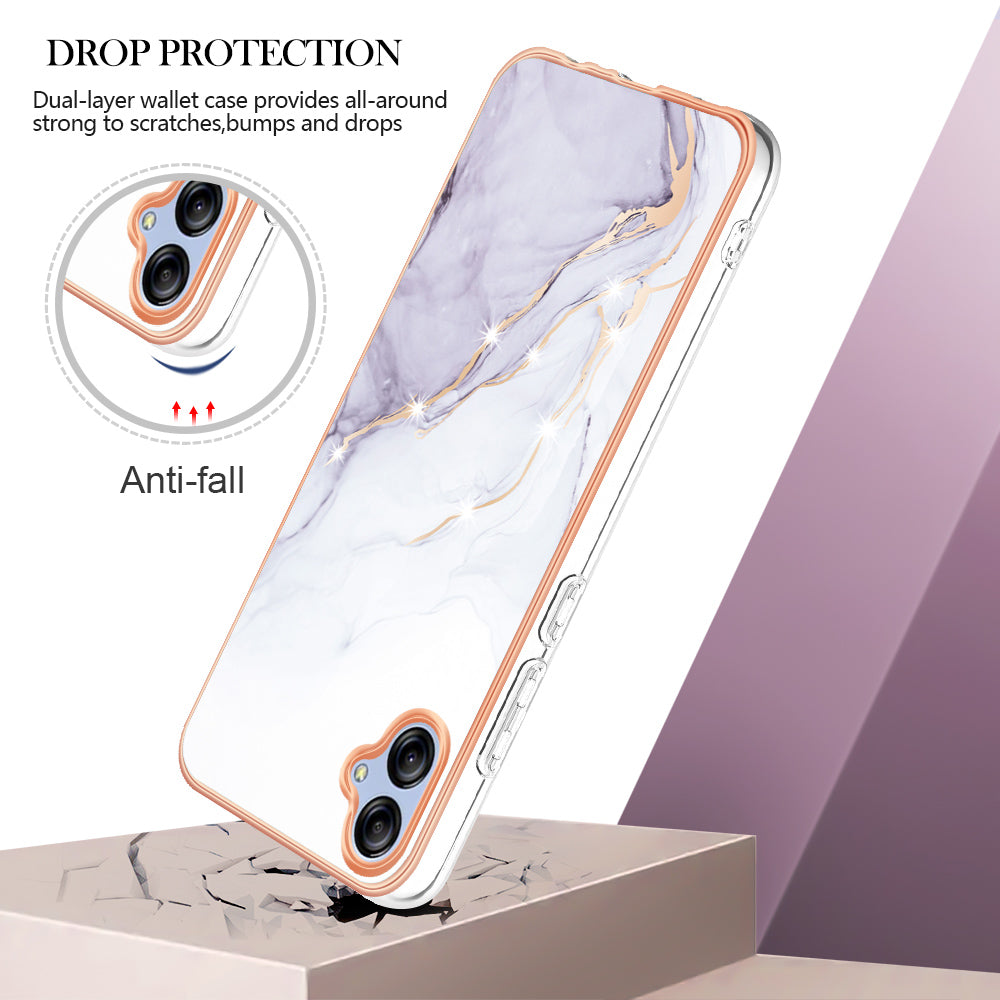 For Samsung Galaxy A04e 4G / F04 4G / M04 4G YB IMD Series-2 Phone Case Marble Pattern IMD Electroplating TPU Cover