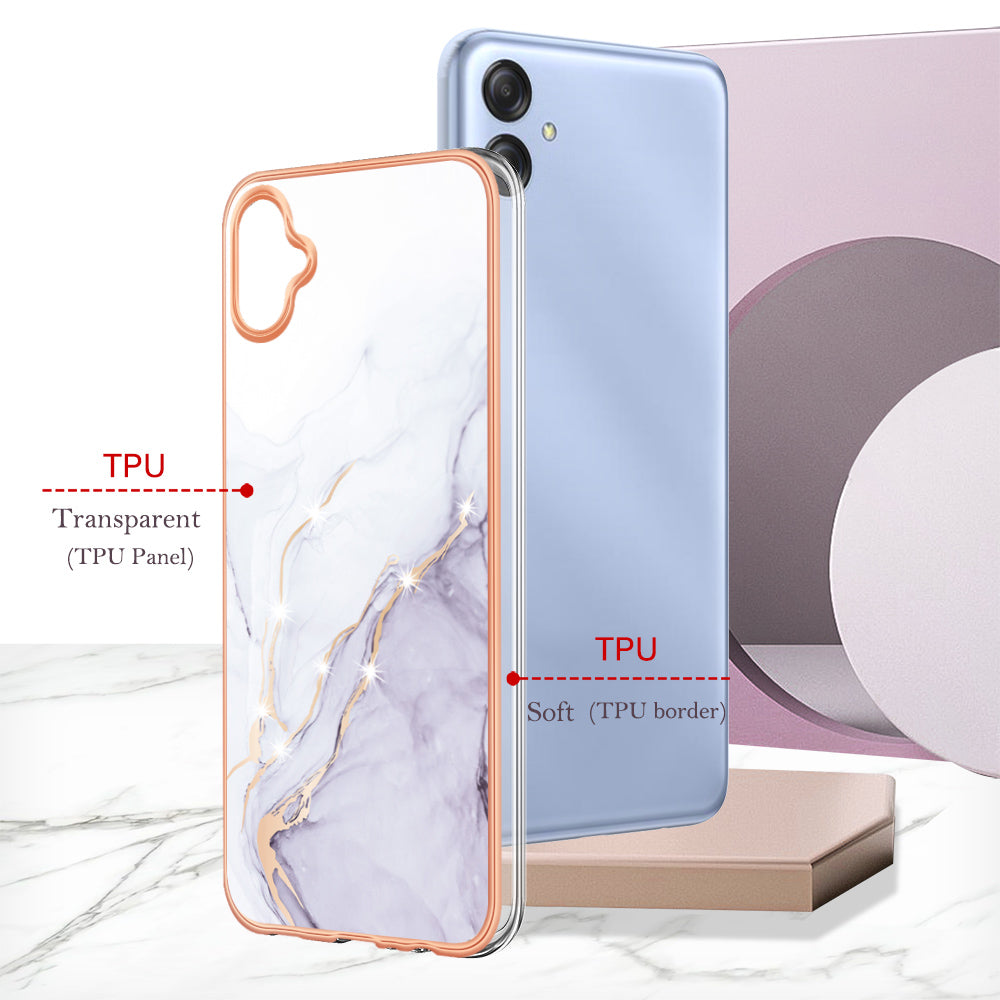 For Samsung Galaxy A04e 4G / F04 4G / M04 4G YB IMD Series-2 Phone Case Marble Pattern IMD Electroplating TPU Cover
