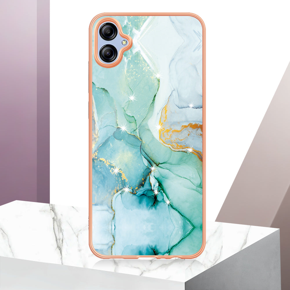 For Samsung Galaxy A04e 4G / F04 4G / M04 4G YB IMD Series-2 Phone Case Marble Pattern IMD Electroplating TPU Cover