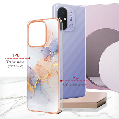 YB IMD Series-1 for Xiaomi Redmi 12C 4G / Redmi 11A 4G Phone TPU Case Marble Floral Pattern IMD Electroplating Cover