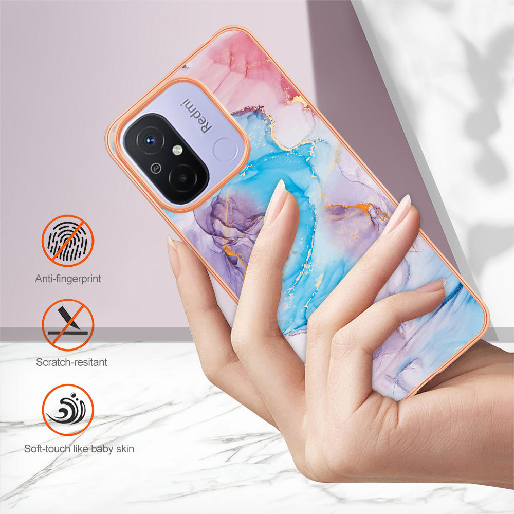 YB IMD Series-1 for Xiaomi Redmi 12C 4G / Redmi 11A 4G Phone TPU Case Marble Floral Pattern IMD Electroplating Cover