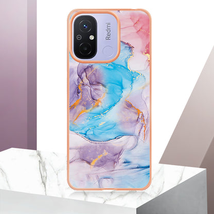 YB IMD Series-1 for Xiaomi Redmi 12C 4G / Redmi 11A 4G Phone TPU Case Marble Floral Pattern IMD Electroplating Cover
