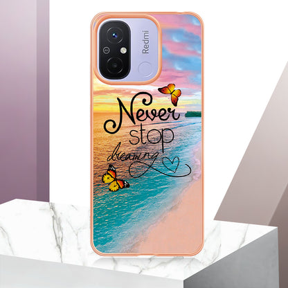 YB IMD Series-1 for Xiaomi Redmi 12C 4G / Redmi 11A 4G Phone TPU Case Marble Floral Pattern IMD Electroplating Cover