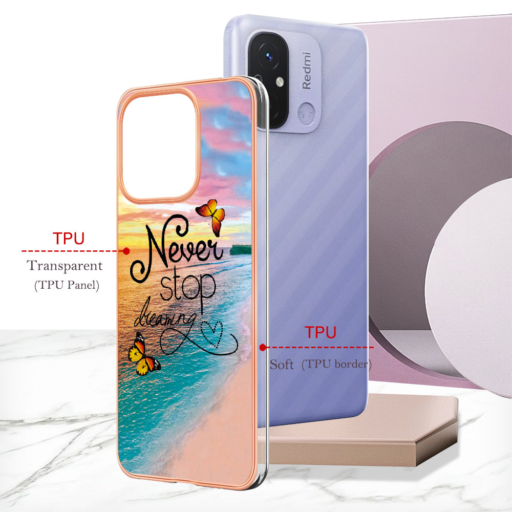 YB IMD Series-1 for Xiaomi Redmi 12C 4G / Redmi 11A 4G Phone TPU Case Marble Floral Pattern IMD Electroplating Cover