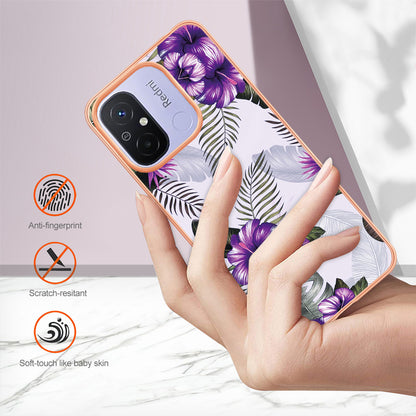 YB IMD Series-1 for Xiaomi Redmi 12C 4G / Redmi 11A 4G Phone TPU Case Marble Floral Pattern IMD Electroplating Cover