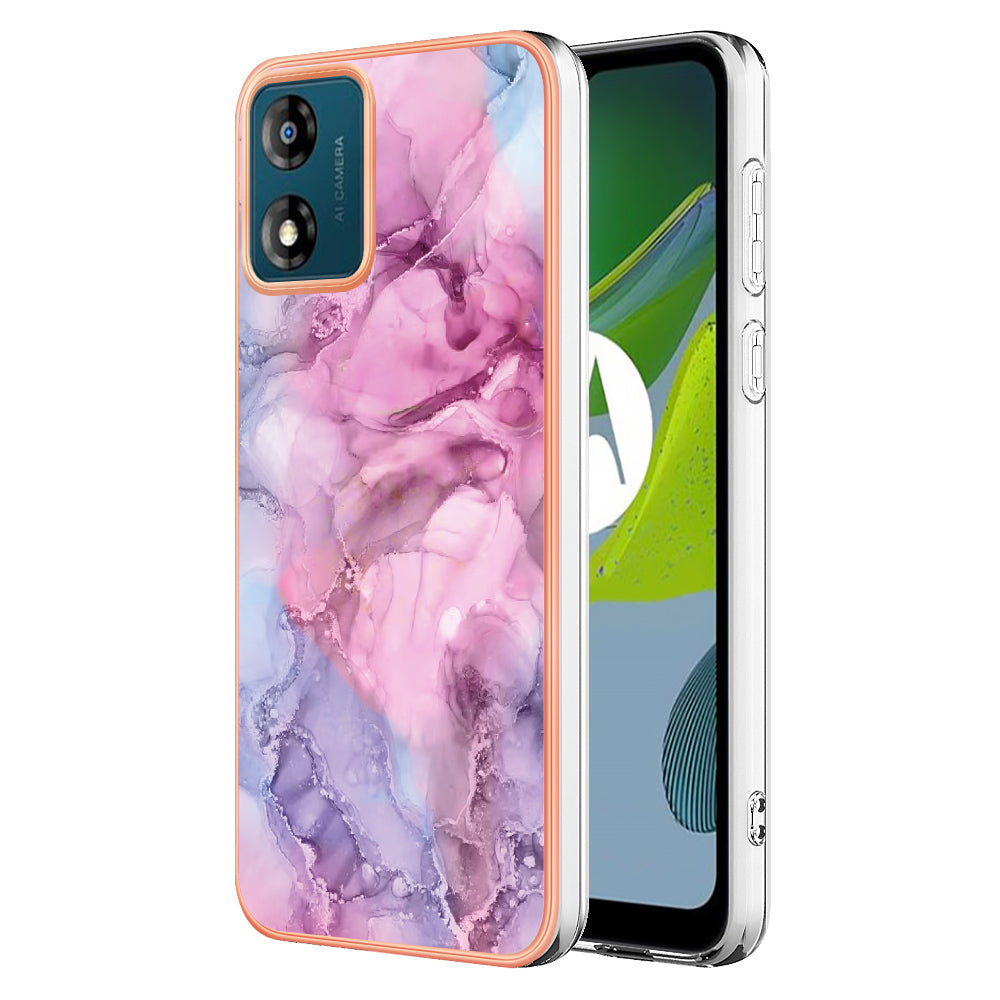 TPU Phone Case for Motorola Moto E13 4G , YB IMD Series-16 Style E Marble Pattern 2.0mm Electroplating IMD Phone Cover