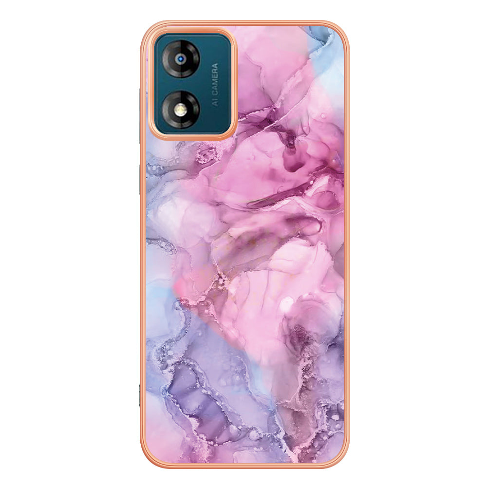 TPU Phone Case for Motorola Moto E13 4G , YB IMD Series-16 Style E Marble Pattern 2.0mm Electroplating IMD Phone Cover