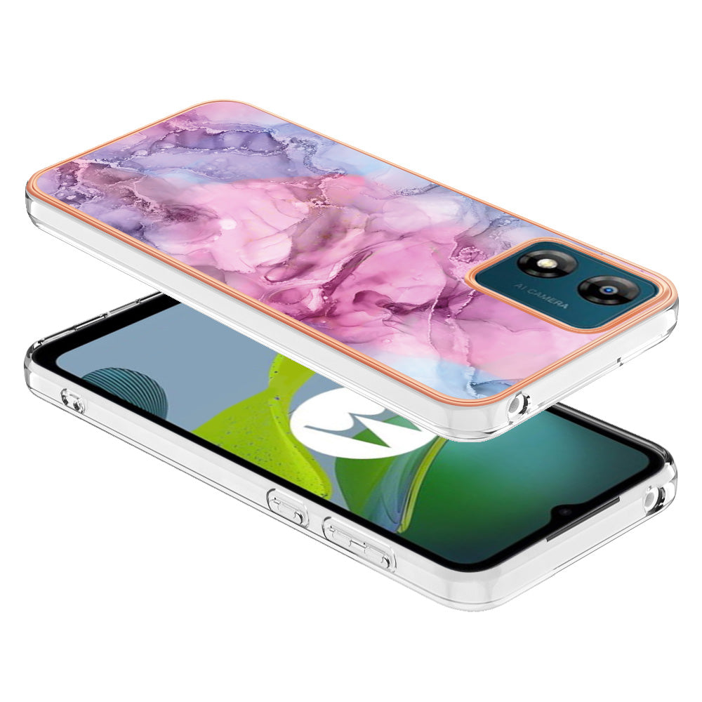 TPU Phone Case for Motorola Moto E13 4G , YB IMD Series-16 Style E Marble Pattern 2.0mm Electroplating IMD Phone Cover