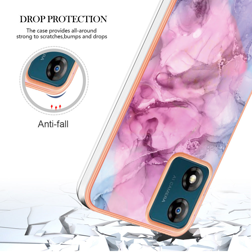 TPU Phone Case for Motorola Moto E13 4G , YB IMD Series-16 Style E Marble Pattern 2.0mm Electroplating IMD Phone Cover