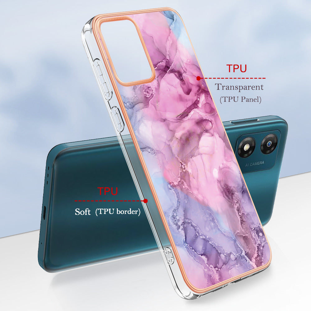 TPU Phone Case for Motorola Moto E13 4G , YB IMD Series-16 Style E Marble Pattern 2.0mm Electroplating IMD Phone Cover
