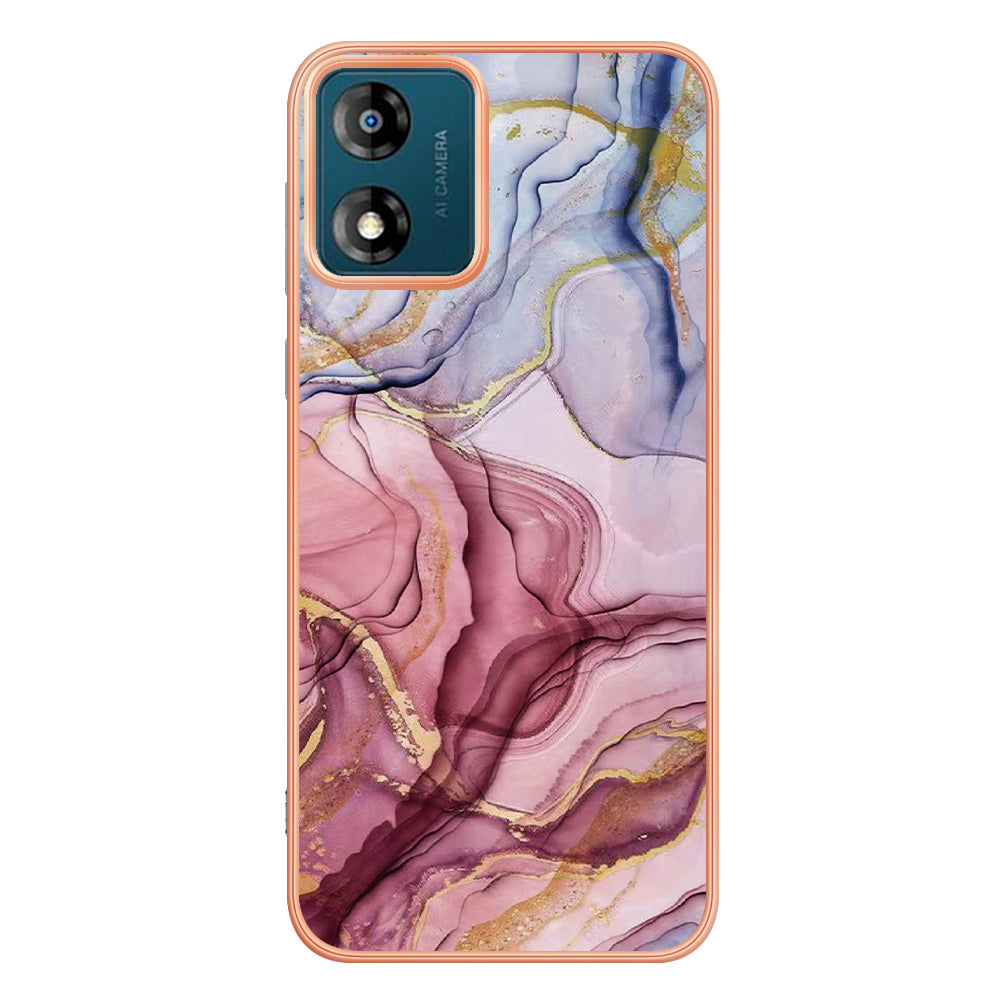 TPU Phone Case for Motorola Moto E13 4G , YB IMD Series-16 Style E Marble Pattern 2.0mm Electroplating IMD Phone Cover