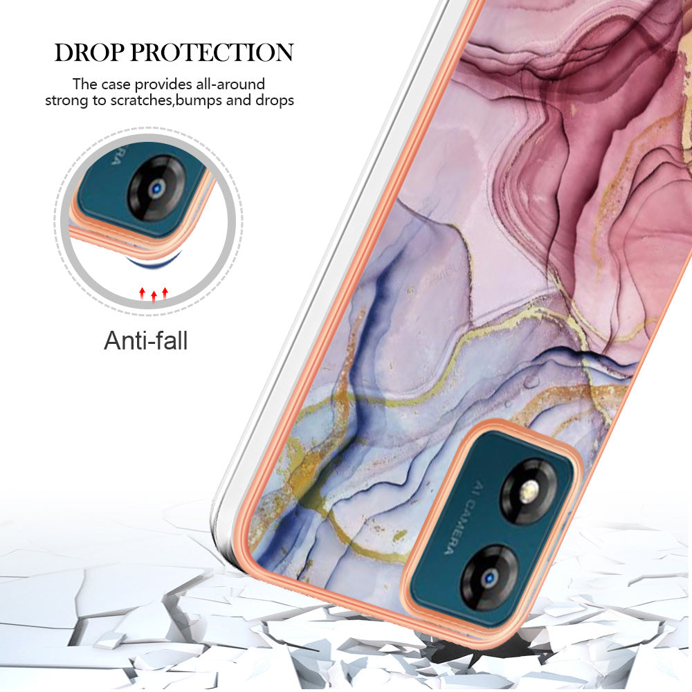 TPU Phone Case for Motorola Moto E13 4G , YB IMD Series-16 Style E Marble Pattern 2.0mm Electroplating IMD Phone Cover