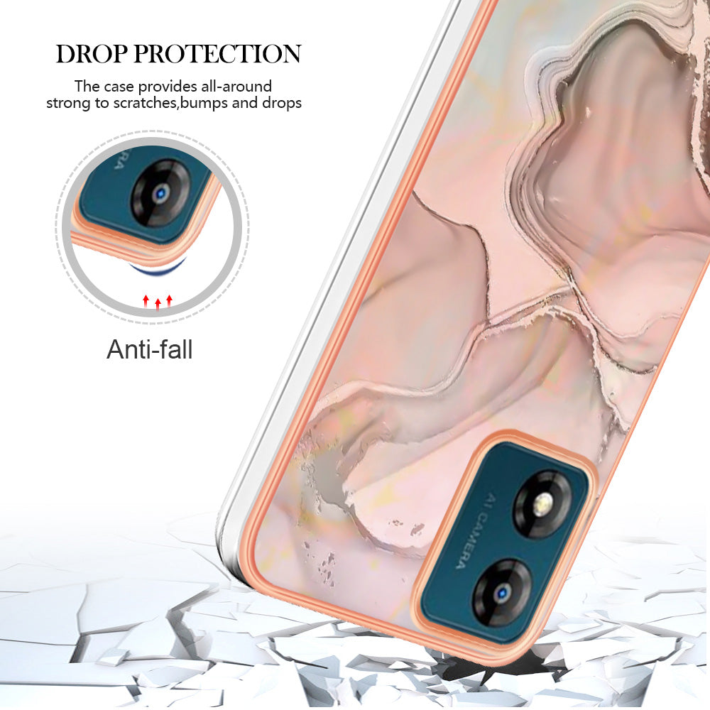 TPU Phone Case for Motorola Moto E13 4G , YB IMD Series-16 Style E Marble Pattern 2.0mm Electroplating IMD Phone Cover