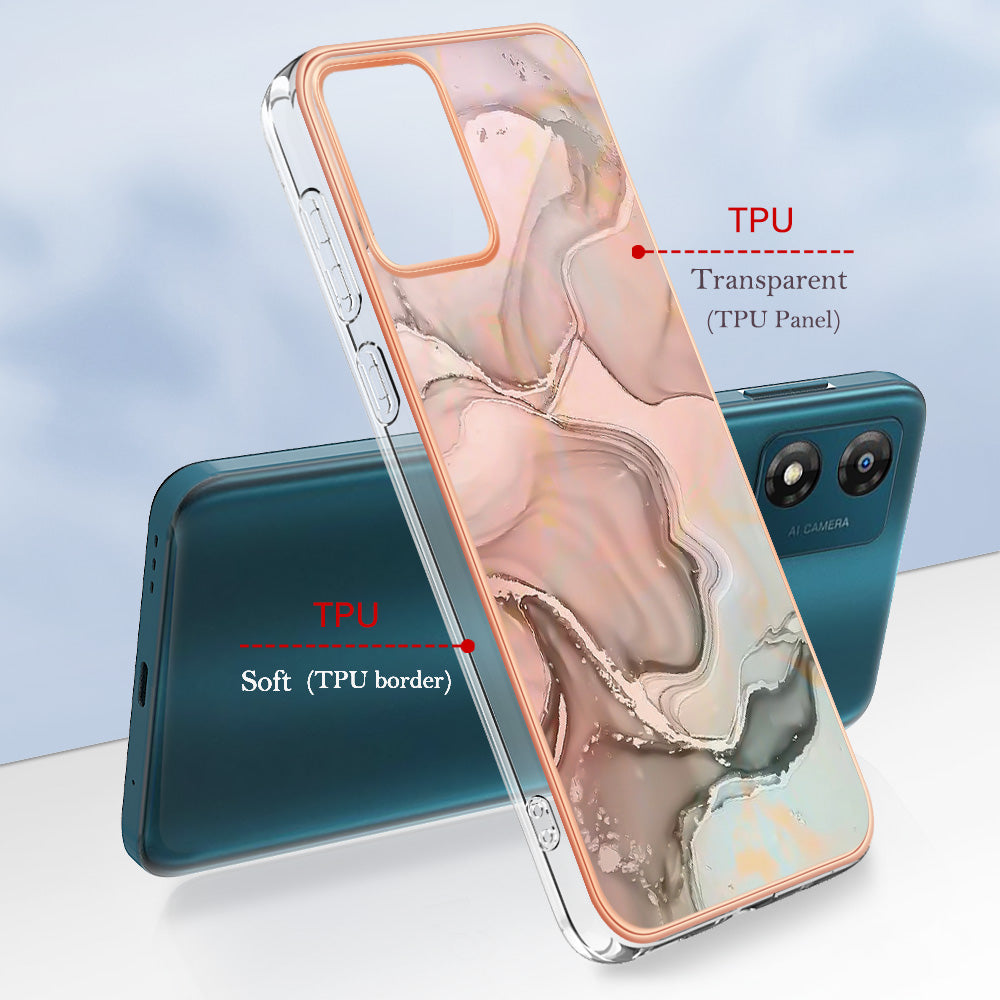 TPU Phone Case for Motorola Moto E13 4G , YB IMD Series-16 Style E Marble Pattern 2.0mm Electroplating IMD Phone Cover