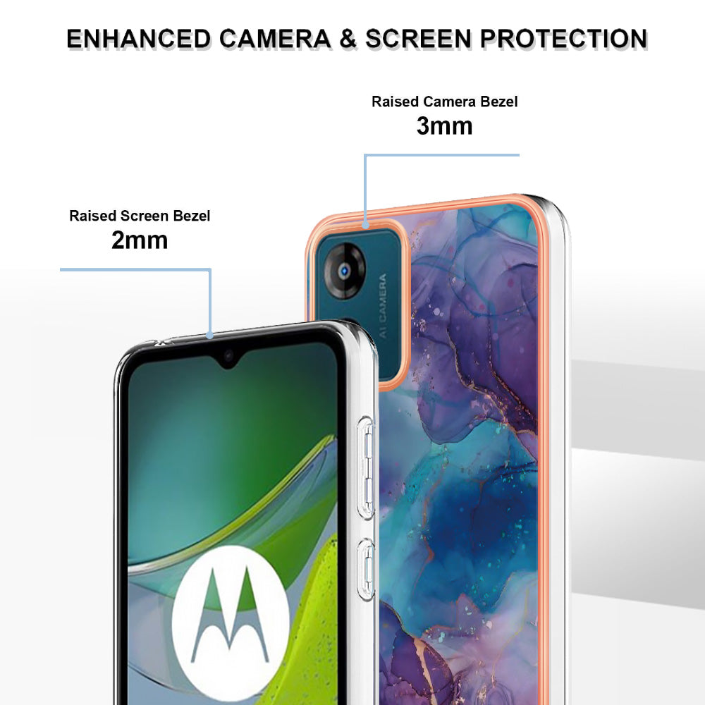 TPU Phone Case for Motorola Moto E13 4G , YB IMD Series-16 Style E Marble Pattern 2.0mm Electroplating IMD Phone Cover