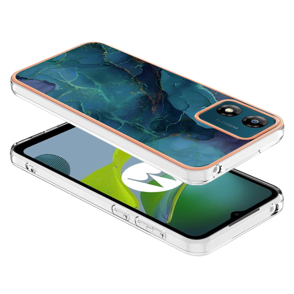 TPU Phone Case for Motorola Moto E13 4G , YB IMD Series-16 Style E Marble Pattern 2.0mm Electroplating IMD Phone Cover