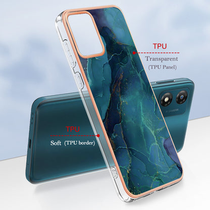 TPU Phone Case for Motorola Moto E13 4G , YB IMD Series-16 Style E Marble Pattern 2.0mm Electroplating IMD Phone Cover