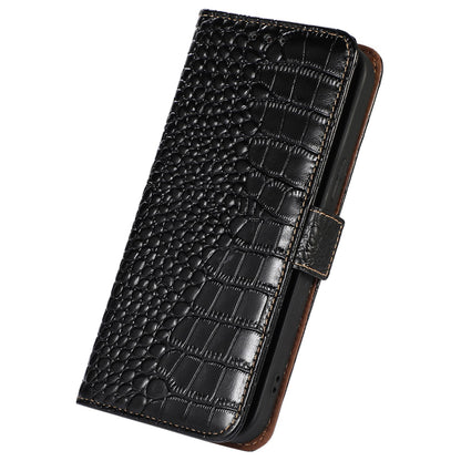 For Nokia G22 RFID Blocking Wallet Phone Case Crocodile Texture Genuine Cow Leather Stand Cover
