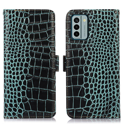 For Nokia G22 RFID Blocking Wallet Phone Case Crocodile Texture Genuine Cow Leather Stand Cover