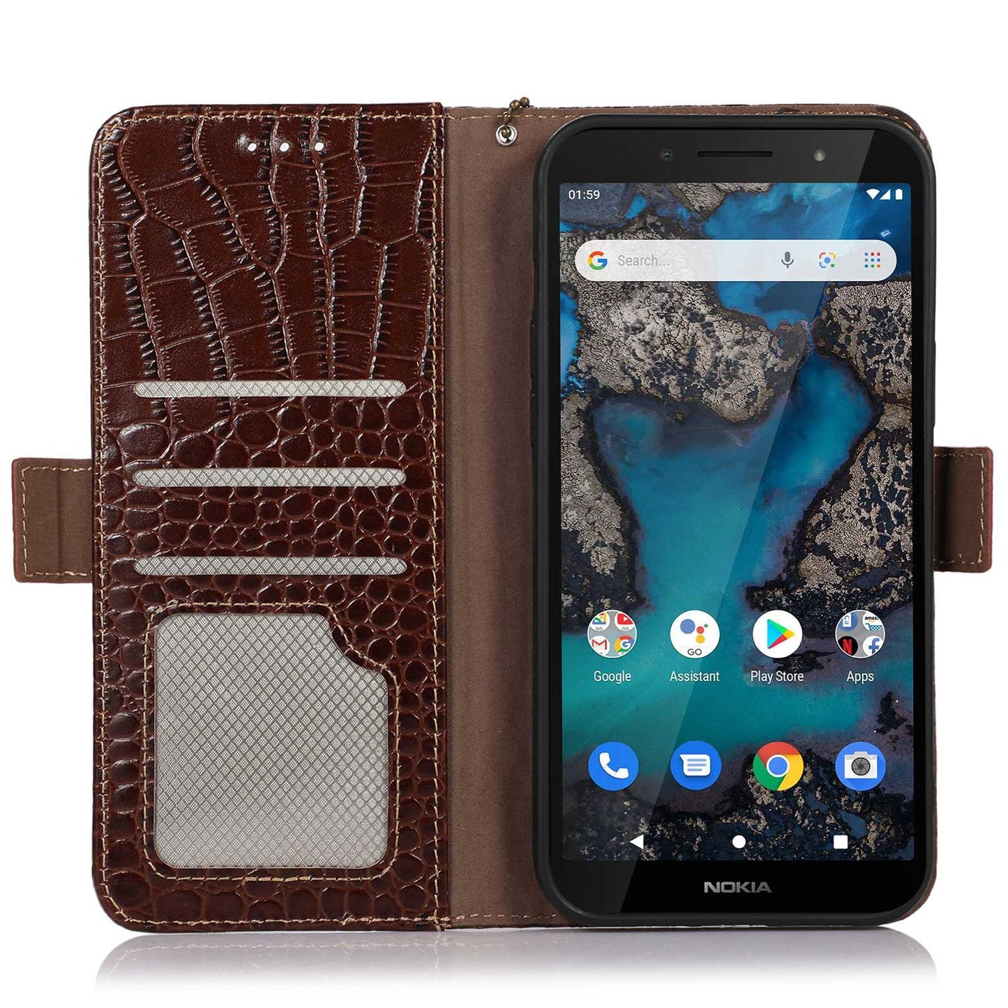 For Nokia G22 RFID Blocking Wallet Phone Case Crocodile Texture Genuine Cow Leather Stand Cover
