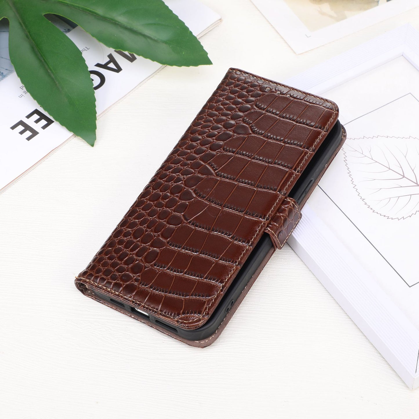For Nokia G22 RFID Blocking Wallet Phone Case Crocodile Texture Genuine Cow Leather Stand Cover