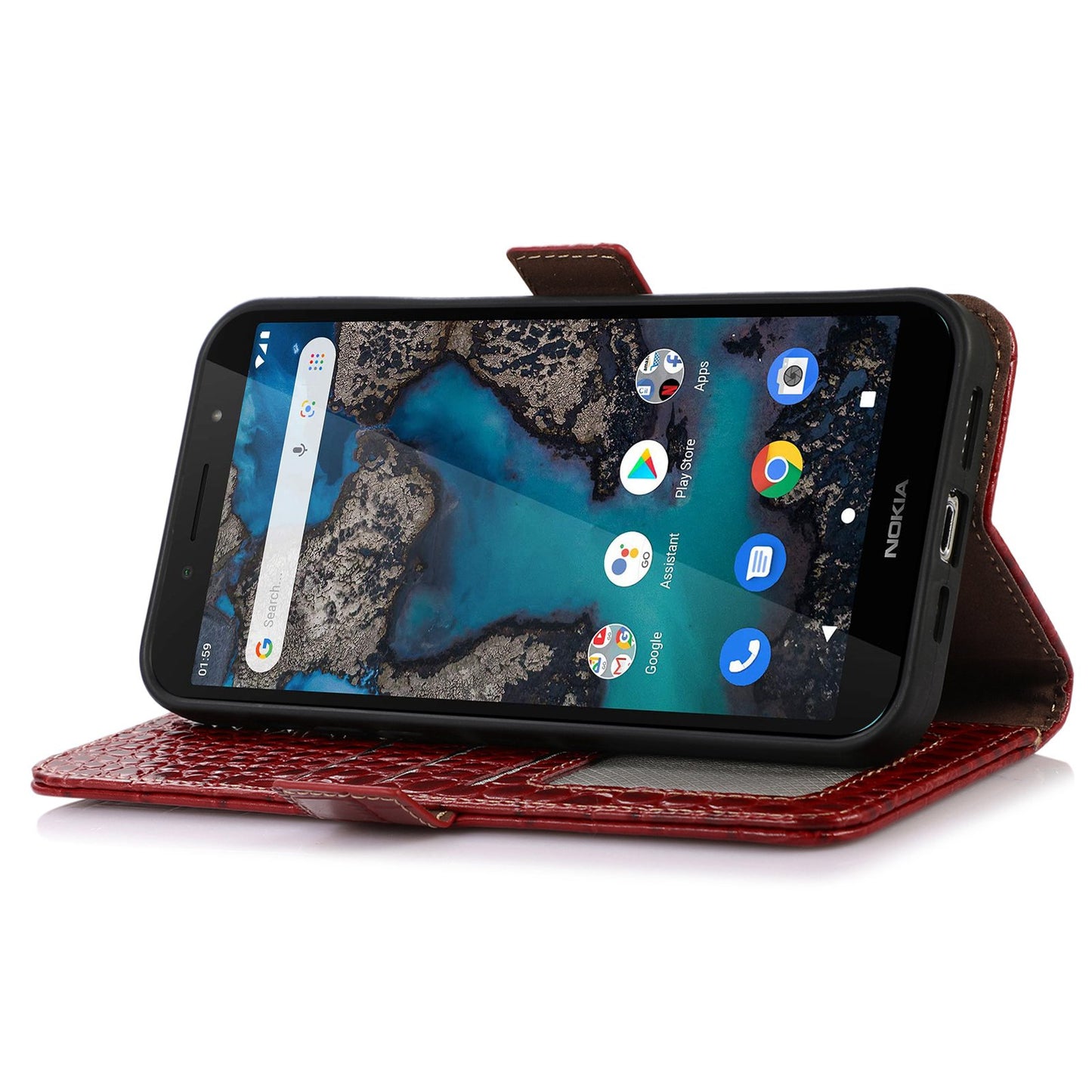 For Nokia G22 RFID Blocking Wallet Phone Case Crocodile Texture Genuine Cow Leather Stand Cover