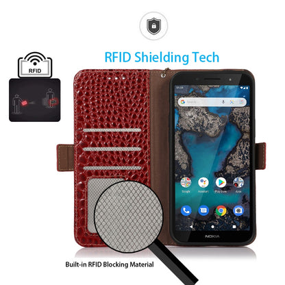 For Nokia G22 RFID Blocking Wallet Phone Case Crocodile Texture Genuine Cow Leather Stand Cover