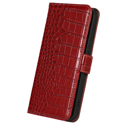 For Nokia G22 RFID Blocking Wallet Phone Case Crocodile Texture Genuine Cow Leather Stand Cover