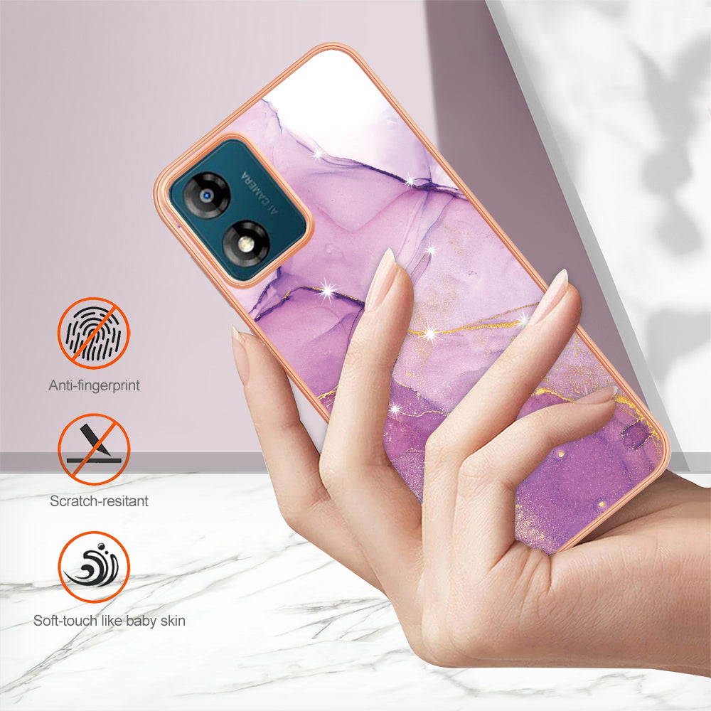 For Motorola Moto E13 4G YB IMD Series-2 Marble Pattern Phone Case Electroplating IMD TPU Cover