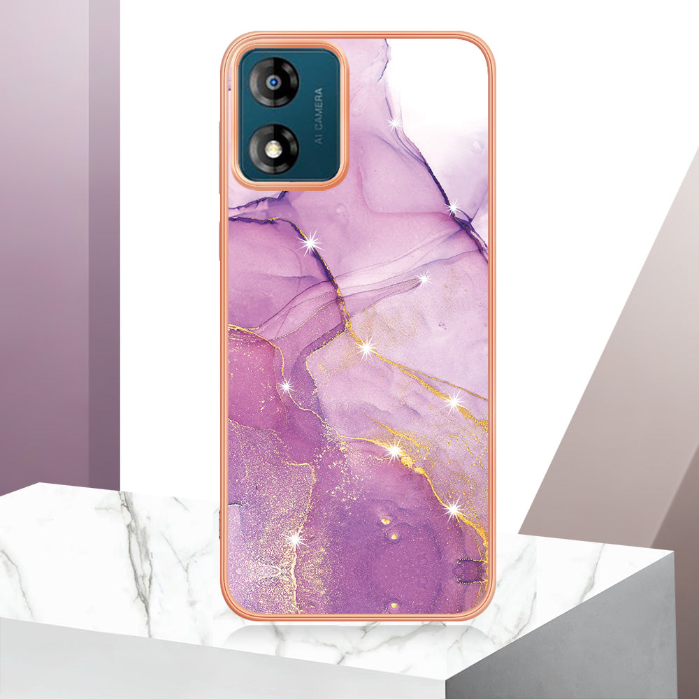 For Motorola Moto E13 4G YB IMD Series-2 Marble Pattern Phone Case Electroplating IMD TPU Cover
