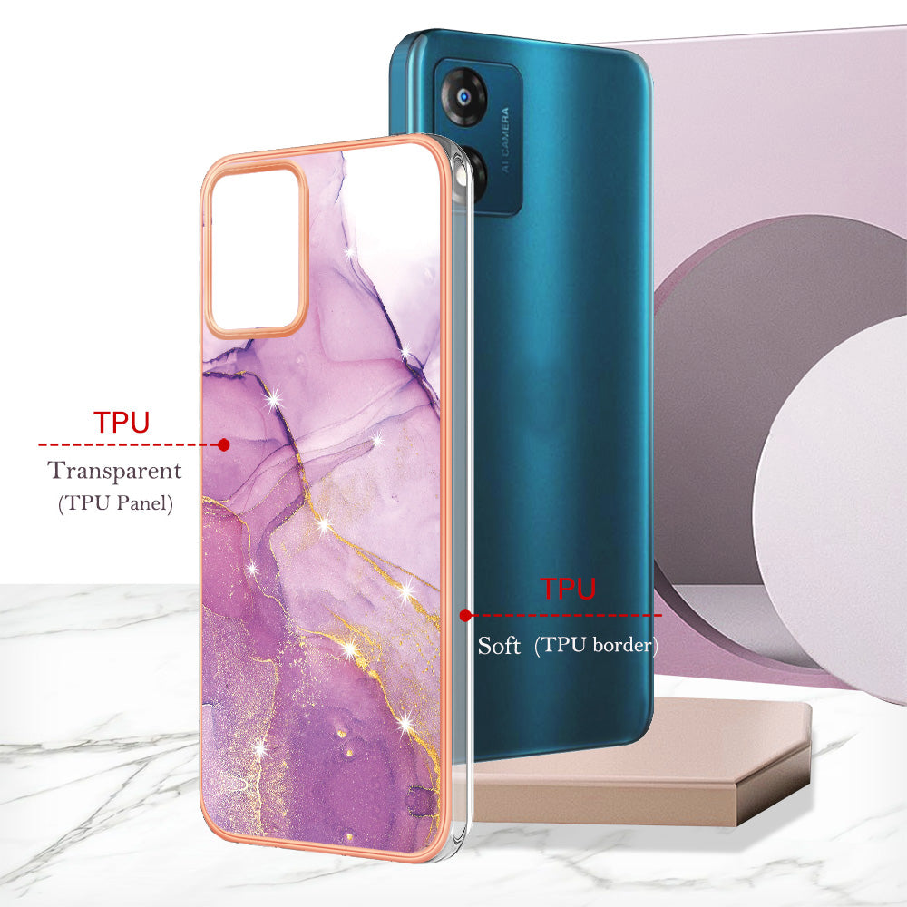 For Motorola Moto E13 4G YB IMD Series-2 Marble Pattern Phone Case Electroplating IMD TPU Cover