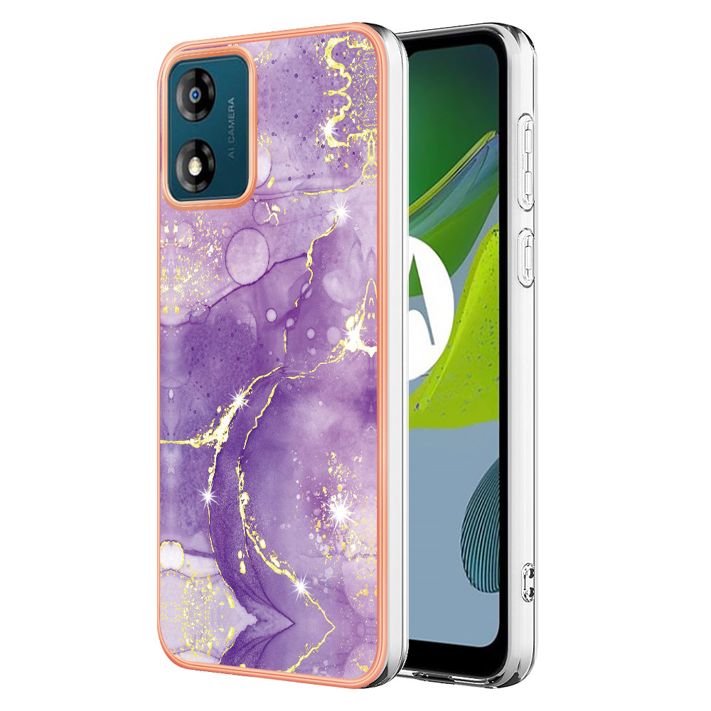 For Motorola Moto E13 4G YB IMD Series-2 Marble Pattern Phone Case Electroplating IMD TPU Cover
