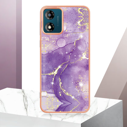 For Motorola Moto E13 4G YB IMD Series-2 Marble Pattern Phone Case Electroplating IMD TPU Cover